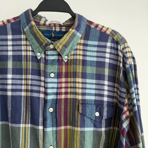 Ralph Lauren Shirt Mens XXL Authentic Indian Madras Plaid Classic Fit Indigo - Picture 2 of 11